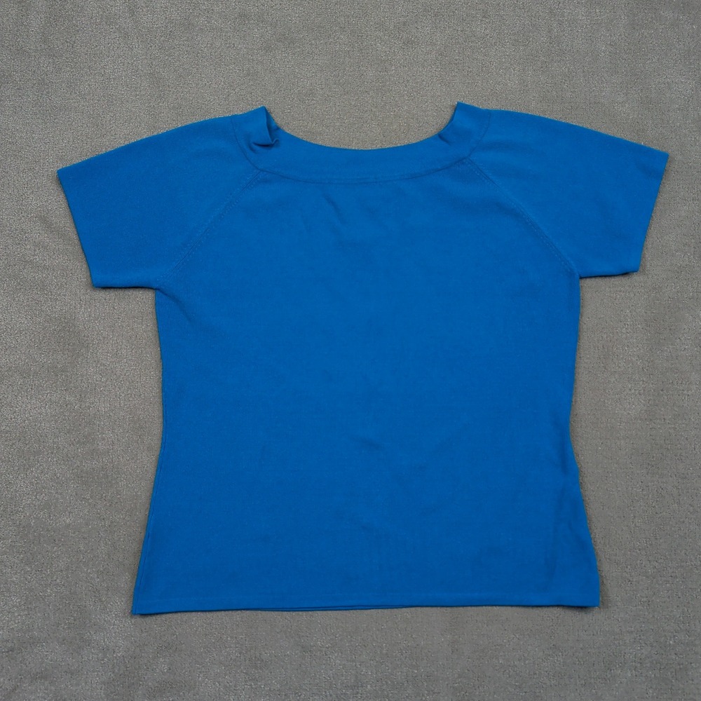 Joseph A Knit Top Womens Large Blue Boat Neck Short Sleeve Viscose Blend Fine
